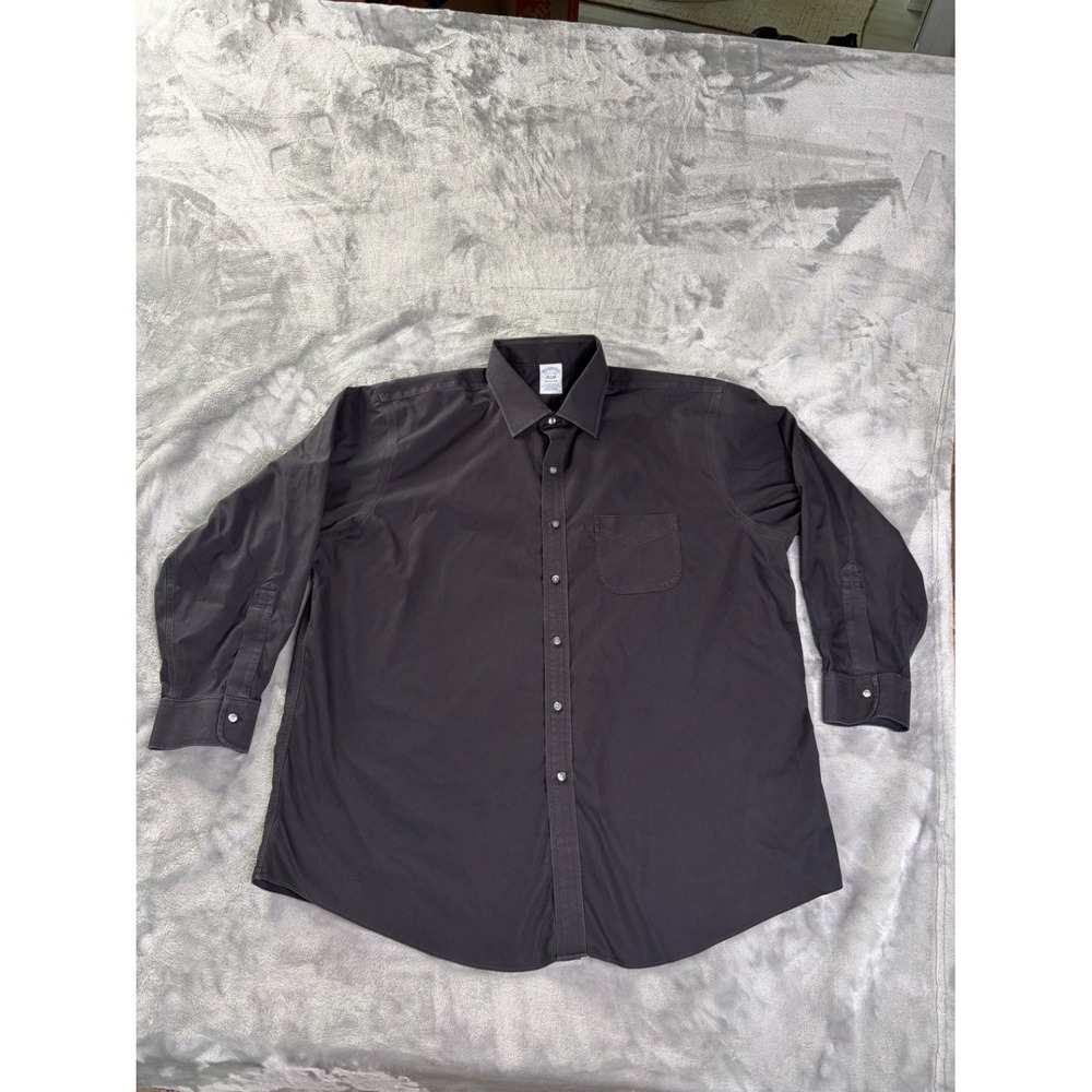 Brooks Brothers Dress Shirt Mens 17.5 33 Regular Non-Iron Stretch Black Supima